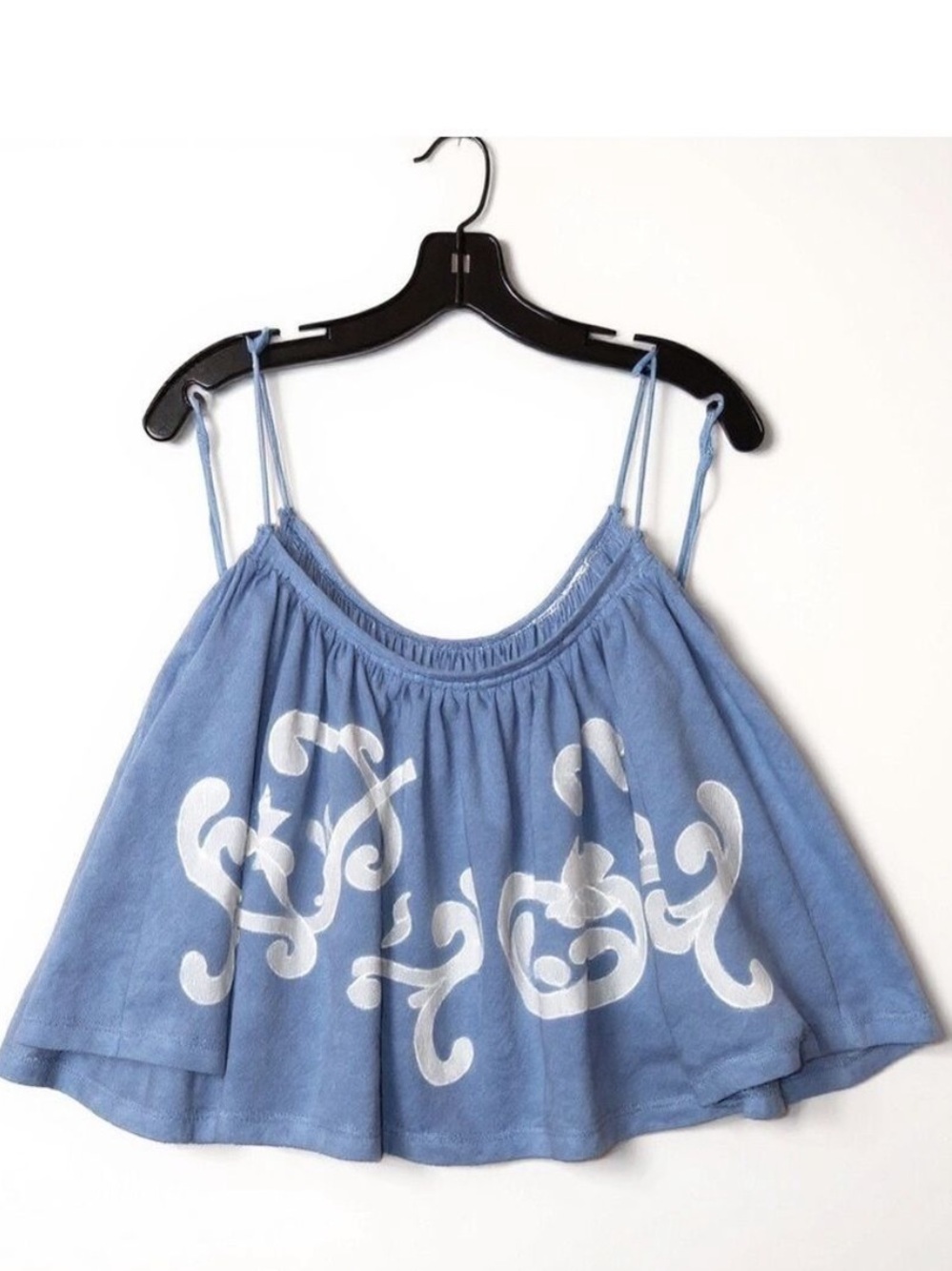 Free People "On Clouds" Embroidered Tank Top Cornflower Blue XS EUC